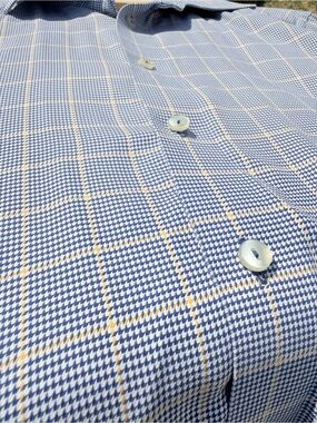 Eton Of Sweden Dress Shirt Mens 44 17.5 Contemporary Blue Yellow Plaid Checked